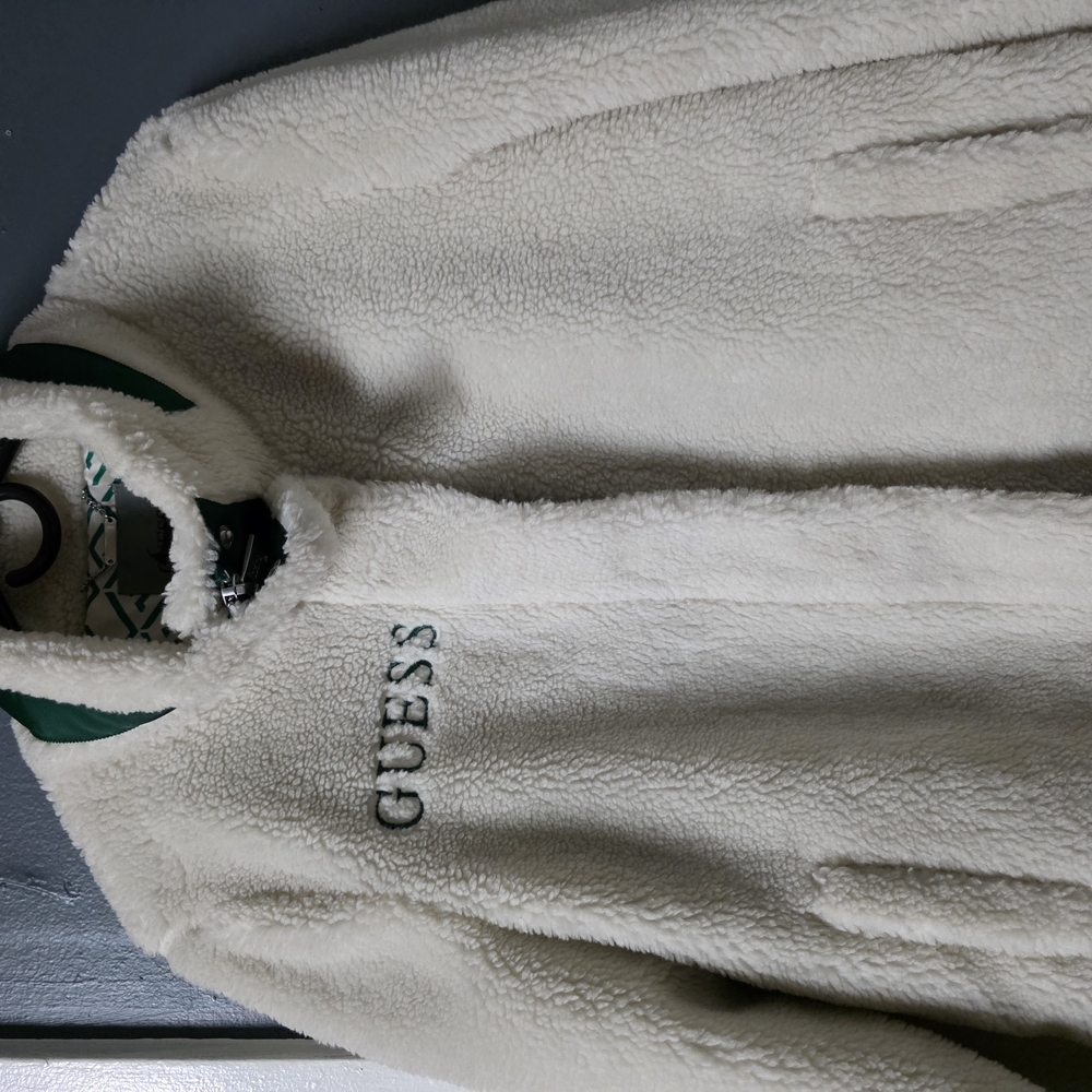 Guess White Teddy Jacket Cozy and Stylish